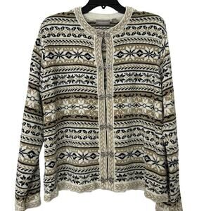 Vintage Croft & Barrow FairIsle Plush Cardigan Sweater XL – Nordic Silver Clasp